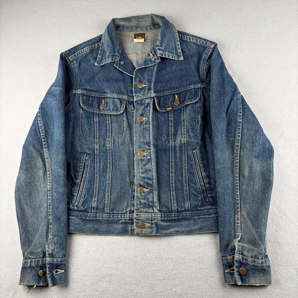 Vintage Lee Riders Denim Jacket 40L Made in USA Distressed Trucker Workwear